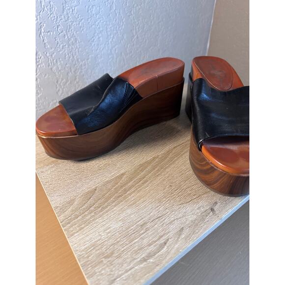 Jessica Simpson Black Leather Platform Wedge Slide Sandals Size 6.5M/37 - Picture 6 of 8